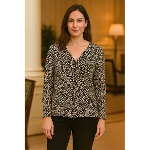 Vintage Allison Daley  Cardigan Sweater S Leopard Print Y2K Retro Glam Mob Wife